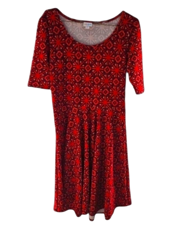 LuLaRoe Dresses & Skirts - LulaRoe Nicole Dress Orange Red Burgundy Wheel print fit flair sz L